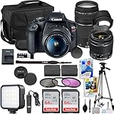 Canon EOS Rebel T7 DSLR Camera with 18-55mm & 75-300mm Lens Bundle with Extra Canon Battery + 2X 64GB Memory Cards + Accessory Kit Including Bag, LED Light, Microphone, Software & More