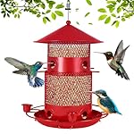 Tholoxia Bird Feeders for Outdoors, Metal Squirrel Proof Bird Feeders, Large Capacity Hanging Bird Feeder, Weather and Water Resistant (Red)