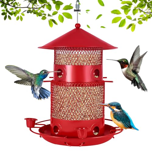 Tholoxia Bird Feeders for Outdoors, Metal Squirrel Proof Bird Feeders, Large Capacity Hanging Bird Feeder, Weather and Water Resistant (Red)