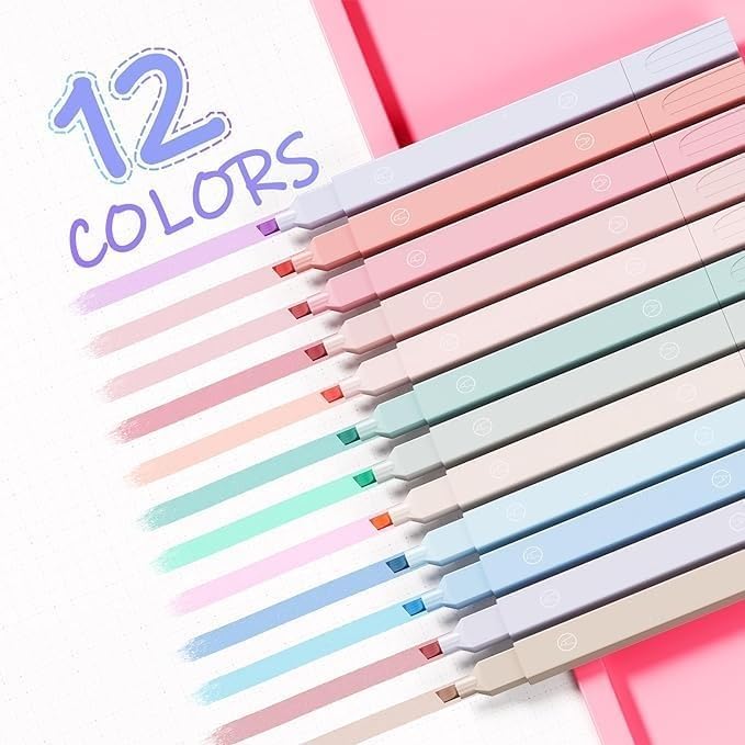 Image of Aesthetic Cute Highlighters Bible and Pens No Bleed Mild Soft Chisel Pastel Marker Pens for Journal Note Taking School Stationary (Dual Tip 12 Pcs..