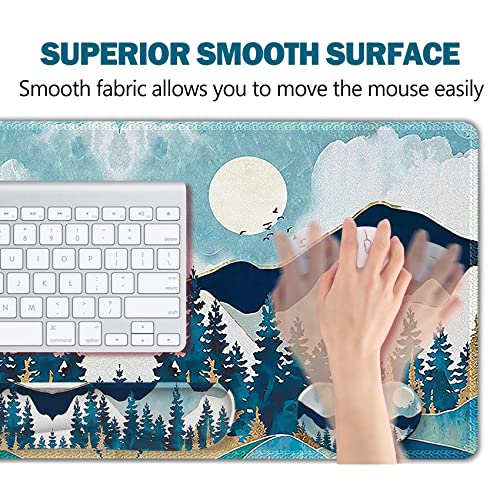 Image of ArtSo Large Gaming Mouse Pad Set, Keyboard Wrist Rest Support + Mouse Wrist Cushion + Extended Mousepad + Coaster, 35x15.5in Multifunctional Desk Mat, Abstract Mountain