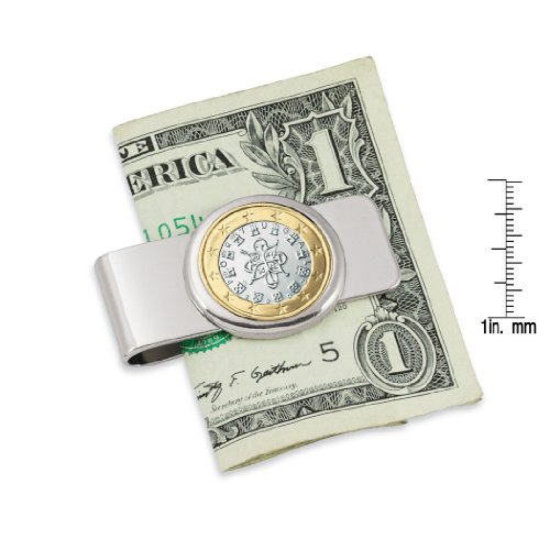 Coin Money Clip - Portugal One Euro | Brass Moneyclip Layered in Silver-Tone Rhodium | Holds Currency, Credit Cards, Cash | Genuine Coin | Includes a Certificate of Authenticity3