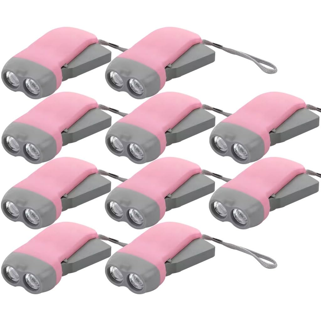 Set di Torce Elettriche A Manovella da 2/4/8/10 Pezzi, Torcia Elettrica Dinamo di Emergenza con 2 Luci LED, Torcia Elettrica Autoalimentata, per Pesca, Viaggi(Pink Color,Set 4)