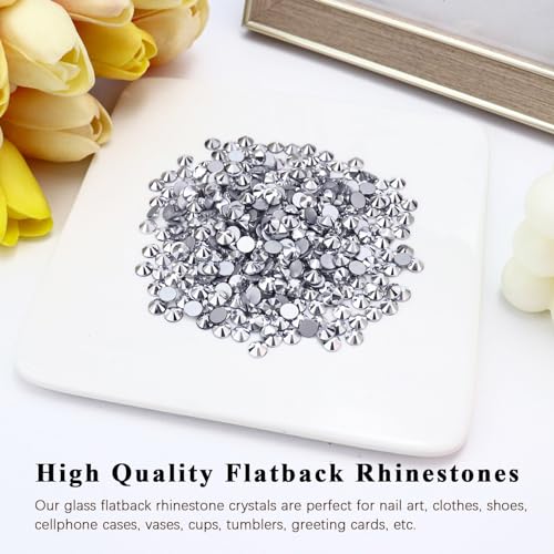Image of SS4 /1440PCS Flatback Crystal Rhinestones Round Gems for Nail Art and Craft Clothes Glue Fix, Mine Silver (1.5-1.7mm)