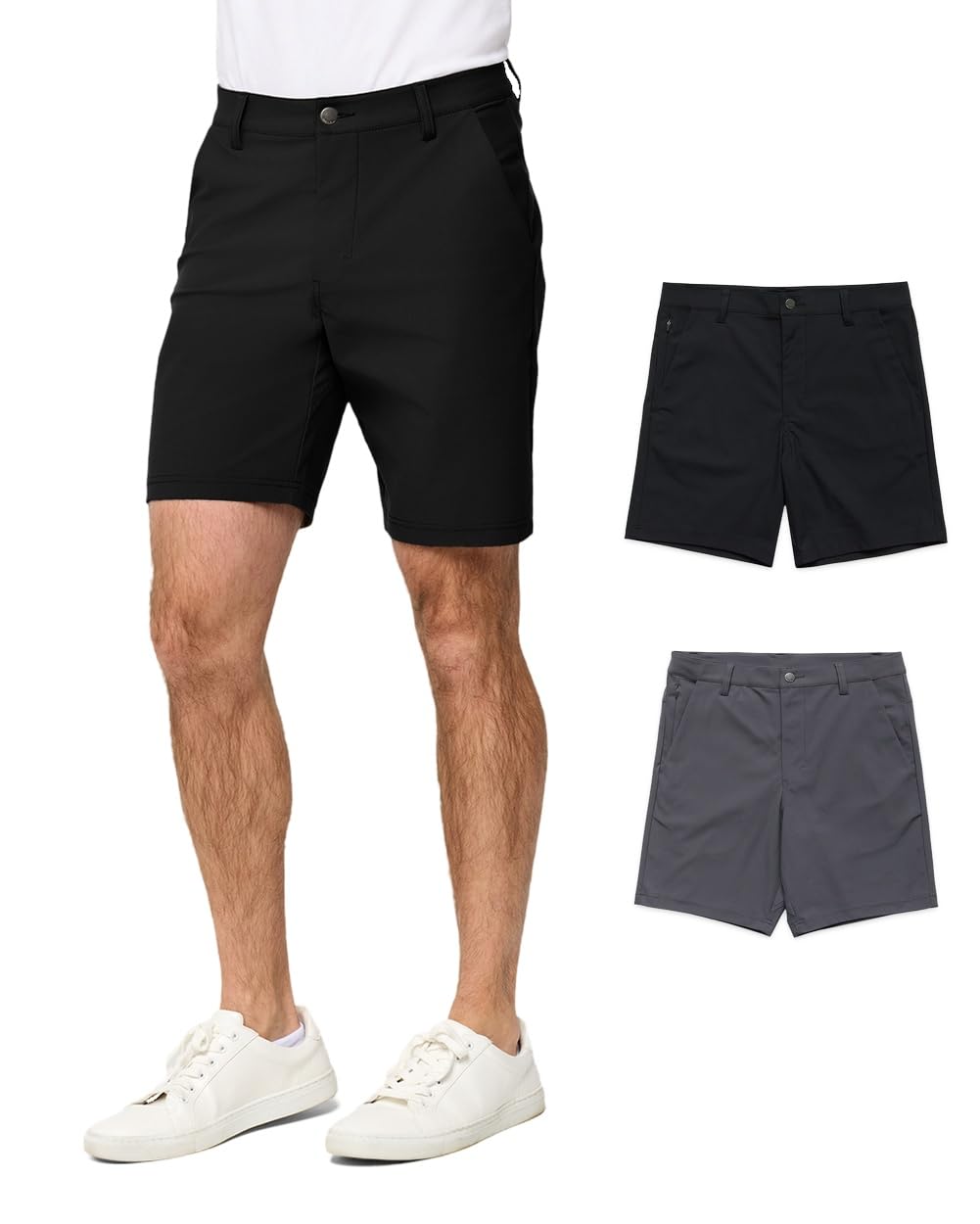 Mens Shorts Stretch Chino Golf Casual Dress Flat Front 7 & 9 Inch | Lightweight 4-way stretch chino shorts multipacks - quick dry flat front polish