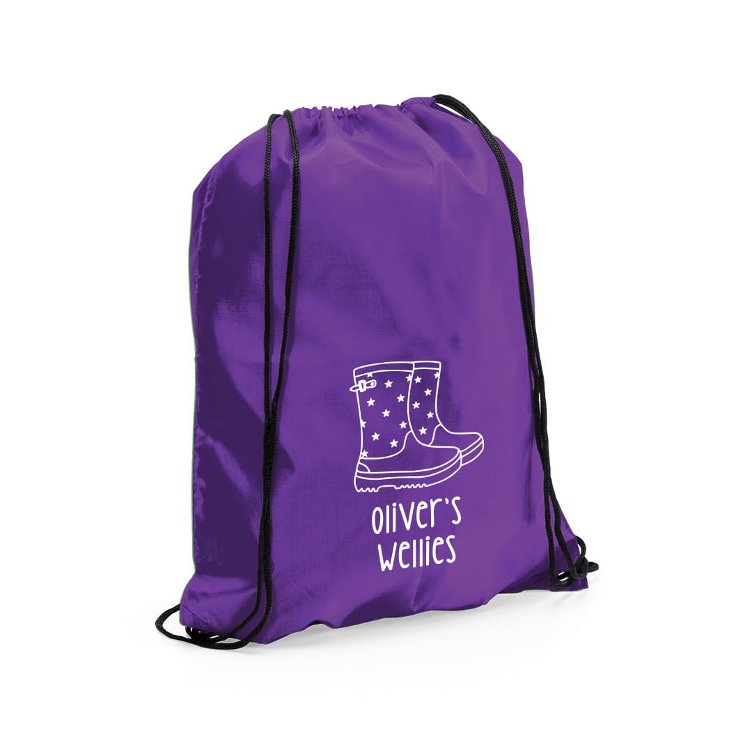 Ebuygb Unisex Kids Purple Personalised Welly Boot Bag, Kids Drawstring Backpack For Wellies, Girls Boys Rucksack, Children's Boot Bag (Purple)