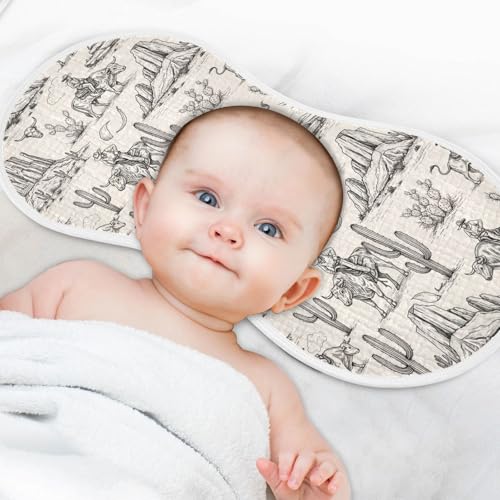 2 Pack Muslin Burp Cloths Western Cowboy Vintage Cotton Baby Burp Cloths Ultra Absorbent Burping Cloth Soft Spit Up Rags for Newborn Boys Girls, Large 22" x 11"4