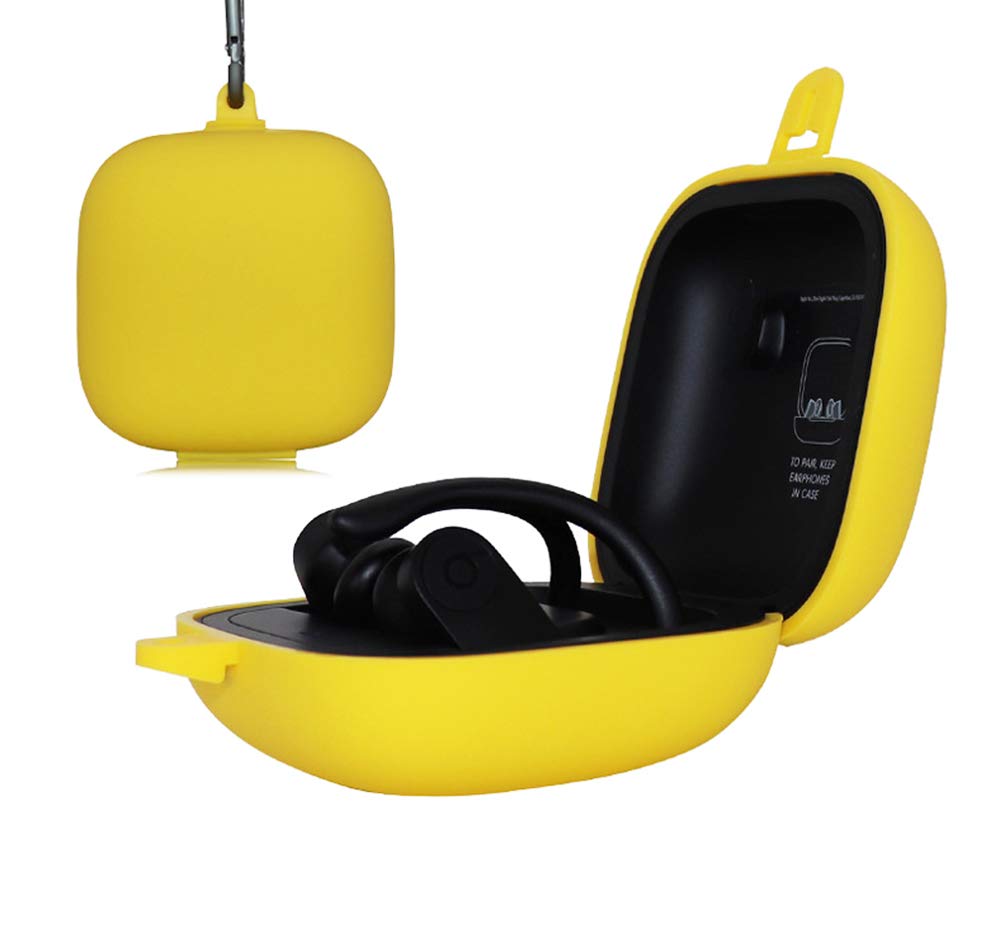 RLTechCase for Powerbeats Pro, Soft Silicone Full Protective with a Carabiner Earphone Case Cover for Beats Powerbeats Pro, Yellow