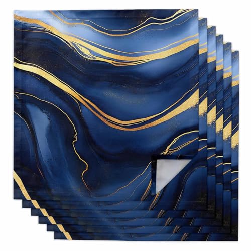 Servilletas de Tela Azul Navy Mármol Set 6 20x20 in miniatura 1