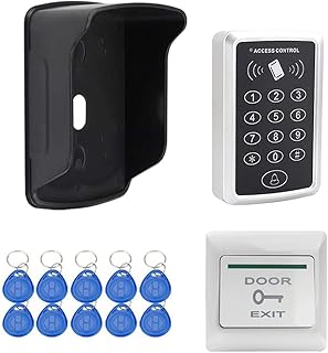 YAVIS RFID-Zutrittskontrollsystem, unabhängig, Kartenleser, Tastatur + Regenhülle + Ausgangsknopf für Zugangskontrollsystem, 1000 Benutzer + 10 Türen – Schlüssel 125 kHz