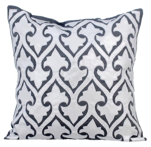 The HomeCentric Housses de Coussin decoratives Lot de 2, 35x35 cm Gris, Faux Cuir Jetez Les couvertures de Coussin, couvertures Faites Main de Coussin - Aathma
