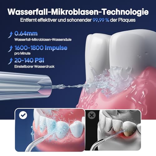 Glracd Munddusche Testsieger 2026, 350ml Wassertank Water Flosser, 2500 mAh munddusche kabellos, 4 Modi & DIY-Einstellung des Wasserdrucks Zahnzwischenraumreiniger, Zahndusche für die Mundreinigung