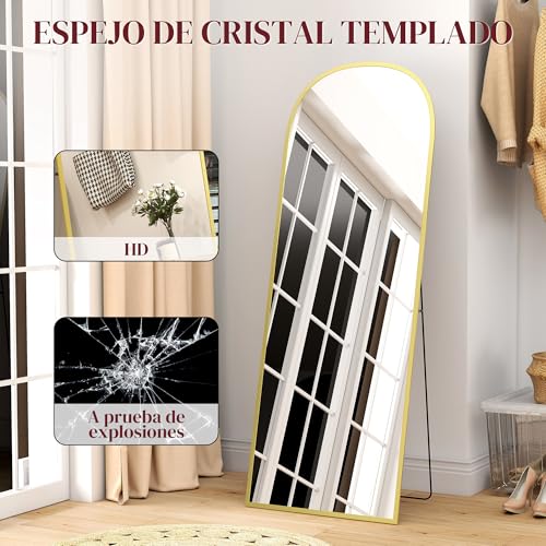 HOMCOM Espejo de Pie Cuerpo Entero de Aleación de Aluminio Espejo de Pared con 2 Formas de Uso Rectangular 60x1,5x165 cm Dorado - imagen 4