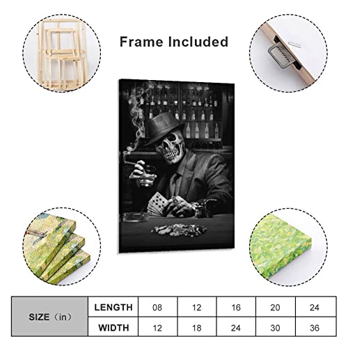 Gangsta Skull Smoking Skeleton Black And White Art Poster Modern Wall Decor Wall Art Paintings Canvas Wall Decor Home Decor Living Room Decor Aesthetic 24X36Inch(60X90Cm) Frame-Style #TOP1