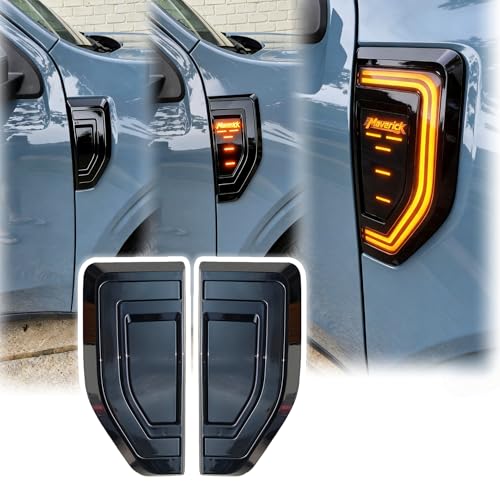 LED Side Marker Lights for 2022-2025 Ford Maverick - Smoked Black DRL with Maverick Logo, Plug-and-Play Ford Maverick Accessories Add Ons (With Amber DL)