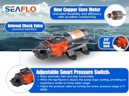 SEAFLO 21-Series Water Pressure Diaphragm Pump - 12V DC, 1.2 GPM, 35 PSI with Adjustable Pressure Switch, Self-Priming, Quiet Operation for RV, Boat, and Off-Grid Applications thumbnail 5
