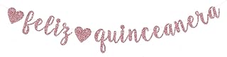 Feliz Quinceanera Banner, Rose Gold Glitter Happy Quinceanera/Princesa De Quince/Mis Quince 15, Spanish 15th Birthday PartyParty Decoration Supplies. (Pre-Strung)