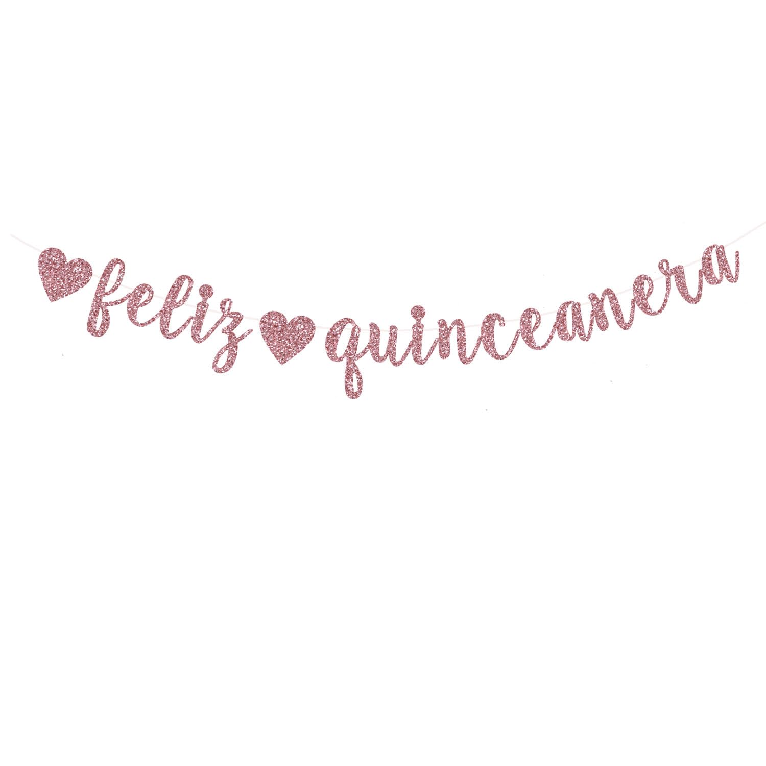 ENILSA Feliz Quinceanera Banner, Rose Gold Glitter Happy Quinceanera/Princesa De Quince/Mis Quince 15, Spanish 15th Birthday PartyParty Decoration Supplies. (Pre-Strung)