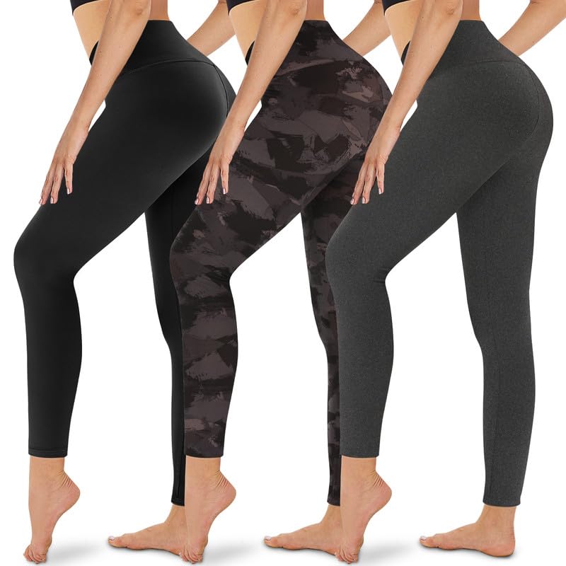 Gayhay Pack de 3 leggings deportivos para mujer, de cintura alta, color negro, para fitness, yoga, moldeador de figuras, opacos, elásticos | Pantalones de yoga opacos, pantalones deportivos para correr, pantalones elásticos para gimnasio, yoga
