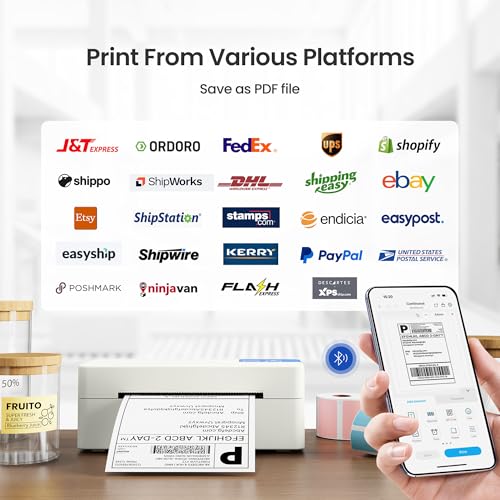 Image of Bluetooth Thermal Shipping Label Printer, 4x6 Portable Thermal Label Printer, Compatible with iPhone, Android, Windows & Mac, Widely Used for USPS UPS Amazon Shopify Etsy (Cream)