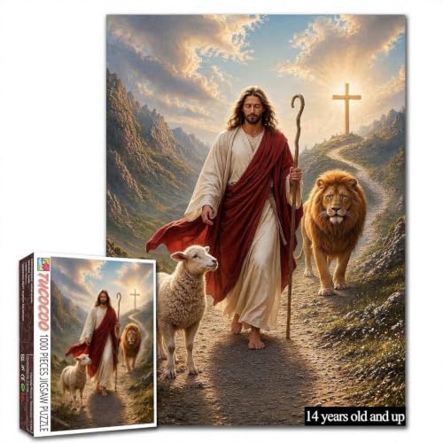 Jesus Walking with Lion Lamb 1000 Piece Puzzle for Adults