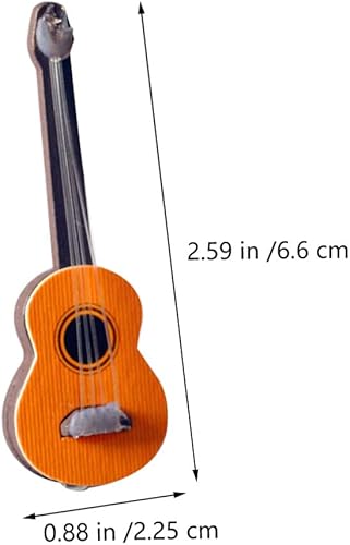 Miniatura 2 de Toyvian 2 piezas de guitarra en miniatura casa de muñecas Mini instrumento musical de madera bajo guitarra modelo adorno para jardín de hadas,