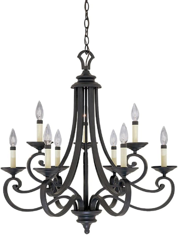DESIGNERS FOUNTAIN 9-Lights Barcelona Chandelier, 27.75 Inch Ceiling Light Fixture for Kitchen, Dining Room, Bedroom, and Living Room, Black, 9039-NI
