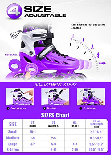 Metroller Inline Skates For Girls And Boys, Women, Men 4 Sizes Adjustable Roller Blades With Light Up Wheels, Illuminating Beginner Roller Skates For Kids & Adult Youth. #TOP1