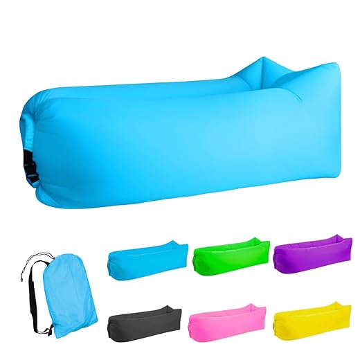 LONGJIN Inflatable Lounger Air Sofa Hammock, Inflatable Couch for Camping, Portable Waterproof Anti-Air Leaking Pouch Couch Air Chair for Outdoor, Beach, Hiking, Picnics, Music Festivals (Blue)