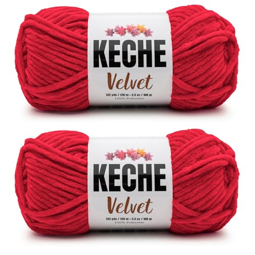 Image of Keche Velvet Yarn for Crocheting, Soft Chenille Bulky Baby Blanket Amigurumi Yarn 2x100 gr (2x132 yds) (2 Skeins) Pomegranate