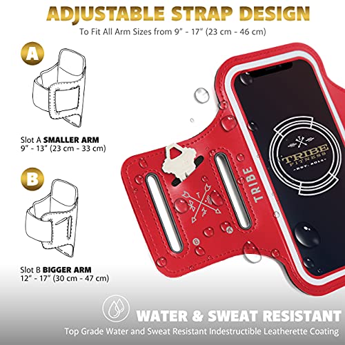 Tribe Water Resistant Cell Phone Armband Case Running Holder For Iphone Pro Max Plus Mini Se (13/12/11/X/Xs/Xr/8/7/6/5) Galaxy S Ultra Plus Edge Note (21/20/10/9/8/7/6/5) Adjustable Strap & Key Pocket #TOP3