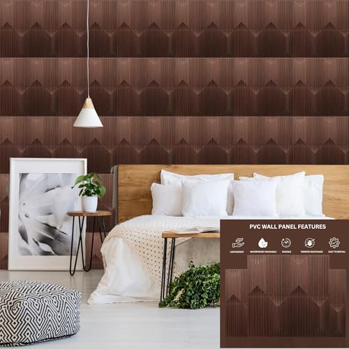 Image of Kayra Decor 3D PVC Wall Panel Artisian Design Walnut Wood Color 19.7 inch x 19.7 inch (Pack of 12) - Covers 32.34 Sq. Ft.