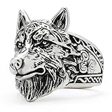 Viking Wolf Head Ring - Copper Silver-Plated | Original Independent Jewelry for Men and Women | Perfect for Motorcycle Riders, Punk Style Enthusiasts | Ideal Gift for Birthdays and Special Occasions