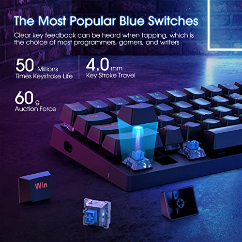 Portable 60% Mechanical Gaming Keyboard,60 Percent Wired Gamer Keyboard With Blue Switches,Led Customization Backlit,61 Keys Ultra-Compact Mini Office Keyboard For Pc/Mac/Xbox,Easy To Carry On Trip #TOP2