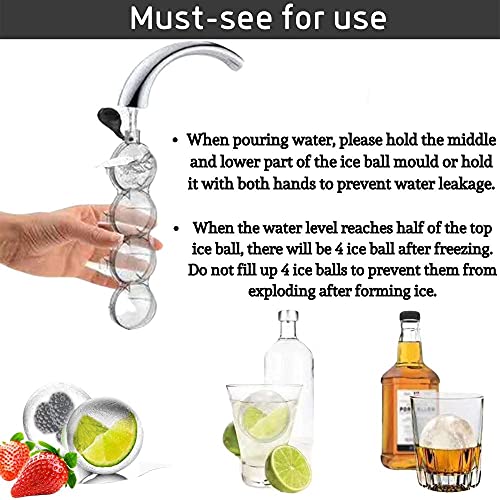 Olywee Ice Cube Trays - 4 gaten Whiskey Ice Ball Moulds grote bol, ijsbal, kubus vorm, set voor cocktail, bourbon, sap… - Afbeelding 5