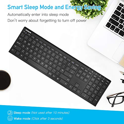 Sonkir Wireless Keyboard, 2.4GHz Ultra Thin Rechargeable Aluminum Full Size Wireless Keyboard - Thumbnail 2