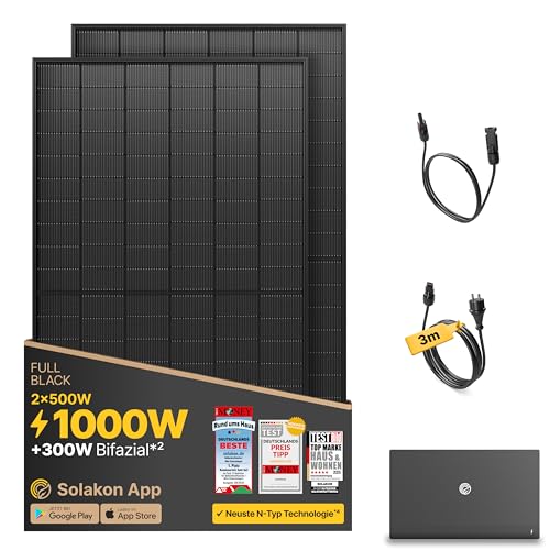 Solakon® 1000W Balkonkraftwerk mit Speicher - Balkonkraftwerk 1000W komplett Steckdose - 800W...