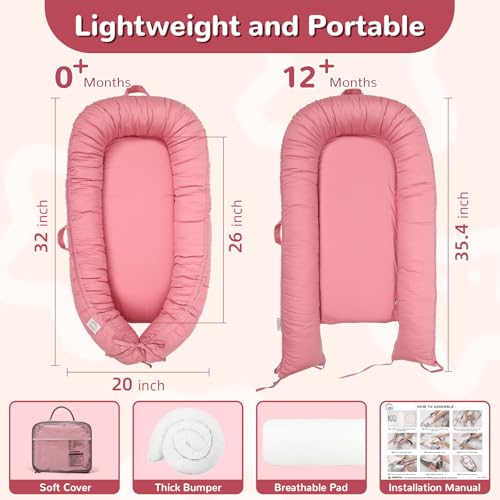 Image of EAQ Baby Lounger, Infant Lounger for Newborn,Portable Baby Nest Cover Breathable & Soft, Newborn Essentials