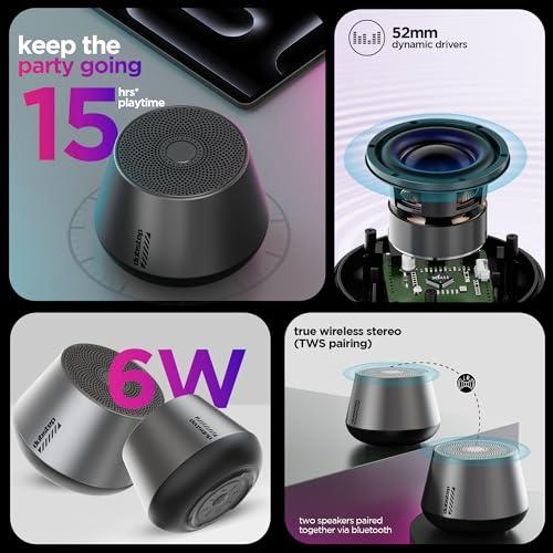 Image of Dubstep Pop 610 Wireless Speaker, 15 Hrs Playtime, 52mm Dynamic Drivers, TWS Pairing, 6W Output Bluetooth Speakers (Grey)