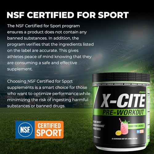 Image of X-CITE Pre-Workout by ATHLEAN-X - Enhanced Formula with Beta-Alanine, Creatine & Caffeine for Ultimate Energy, Endurance, Focus & Muscle Pump, NSF Certified for Sports (Sunny Pink Lemonade)