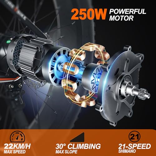 26''x4'' Electric Bike for Adults LSLIKE-Fat Tyre Ebike with 36V 10.4Ah Battery, 250W Motor, 21-Speed Gears, 3 Riding Modes, LCD Display, Front Suspension, 85% Assembled – Retro Style City E-Bike