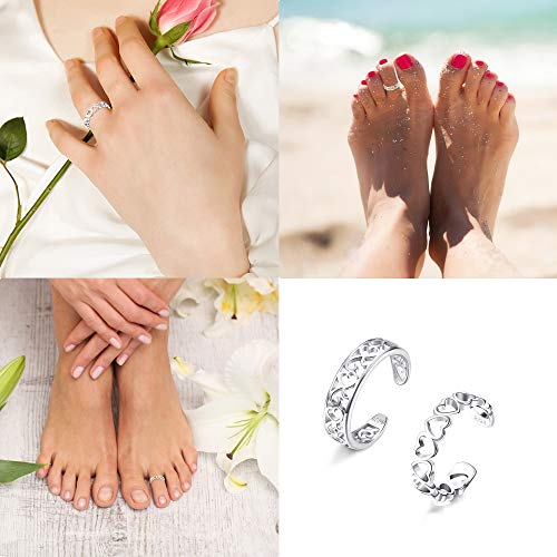 Sllaiss 925 Sterling Silver Toe Rings For Women Hypoallergenic Adjustable Open Toe Rings Celtic Tail Ring Flower Knot Heart Finger Rings Set Foot Jewelry #TOP1