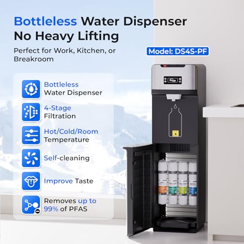iSpring Bottleless Water Dispenser with 4-Stage Filtration, SGS-Tested 99% of PFAS Removal, Water Cooler Dispenser - Hot, Cold, Room Temp, Self Cleaning, Stainless Steel, Silver, Model: DS4S-PF by iSpring - Image 2