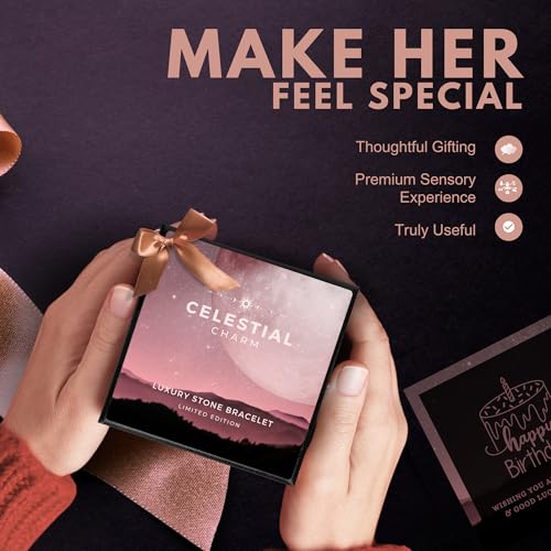 Image of 5 Senses Co. Luxury Celestial Bracelet Gift Set Combo for Women | For Mother, Sister, Friend, Girlfriend, Birthday | Mothers Day Gift | Couple Gifts | Certified Natural Stone Crystal Bracelet with Metallic Charm & Long Lasting Luxurious Moonlight Perfume