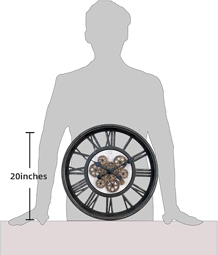 Miniatura 2 de Westzytturm Reloj de pared grande de 20 pulgadas con engranajes móviles reales, funciona con pilas, reloj de pared industrial gigante de gran tamaño