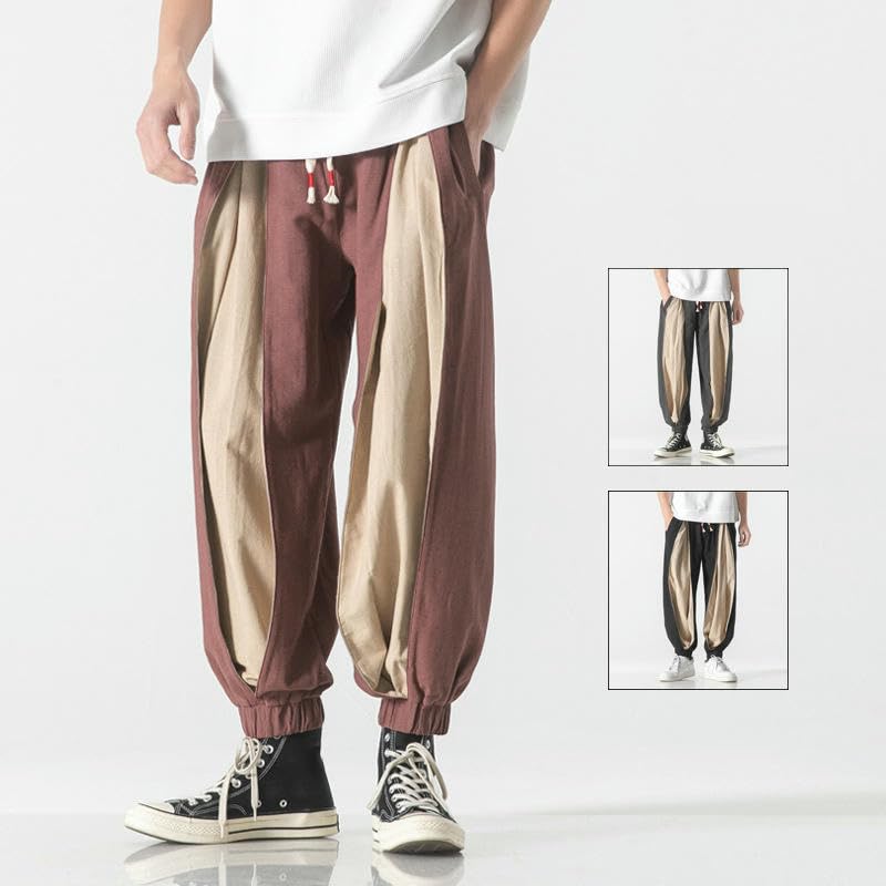 Pantalon style chinois homme au design patchwork destruction et coupe sarouel ample