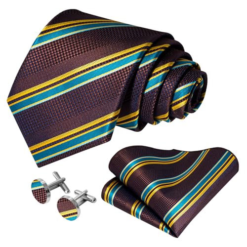 Image of 5PCS Mens Silk Designer Tie, Pocket Square, Cufflinks, Drilled Tie Ring and Lapel Pin Set for Wedding Groom Party