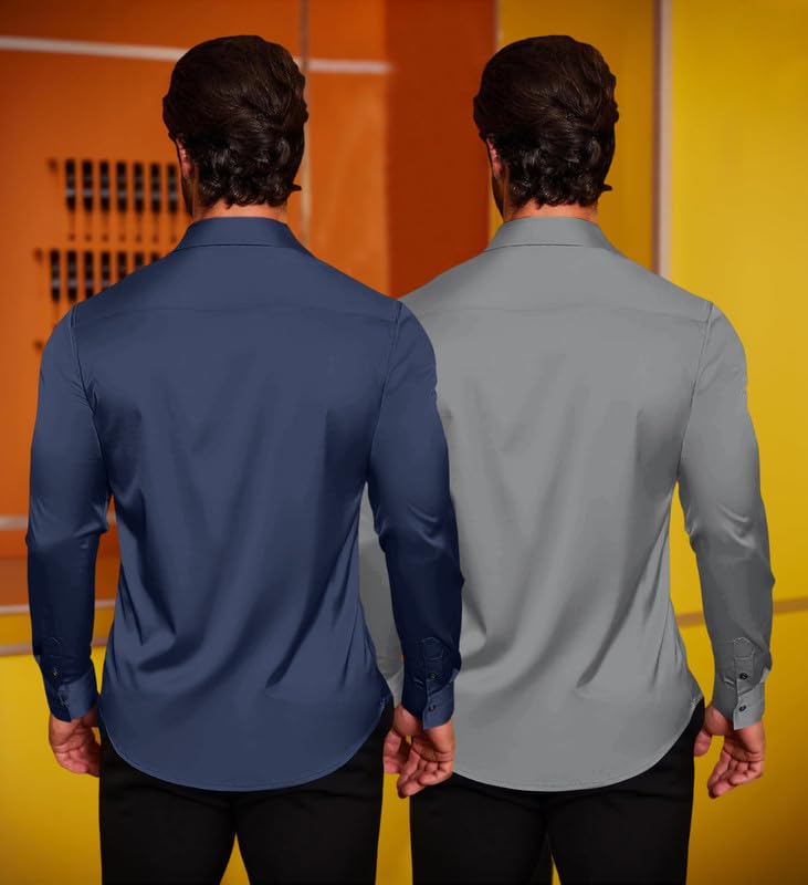 Image of Combo of Men's Premium Satin Cotton Shirt with Full Sleeves & Spread Collar | Smooth Finish | Slim Fit | Stylish Button Down Shirt for Evening, Casual Pack of 2