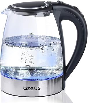 AZEUS Glass Electric Kettle - 1.8L Fast Boiling Auto-Shutoff & Anti-Dry Heat Safety Kettle for Home/Office, Borosilicate Glass with LED Indicator white
