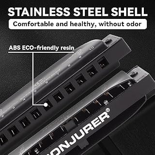 CONJURER Blues Harmonica for Beginners Adult Professional 10 Hole Diatonic Harmonica in D Key Phosphor Bronze Reeds Mouth Organ Metal with Case, Key of D Matte Black – Image 3